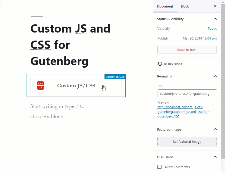 Inline CSS Code with Custom JS and CSS for Gutenberg