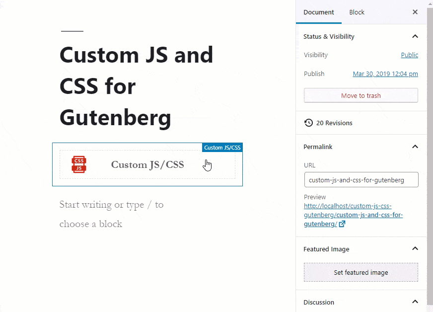 Inline LESS Code with Custom JS and CSS for Gutenberg