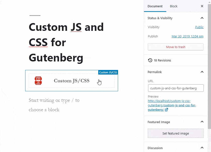 Inline SASS Code with Custom JS and CSS for Gutenberg