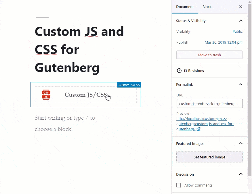 Head Javascript with Custom JS and CSS for Gutenberg