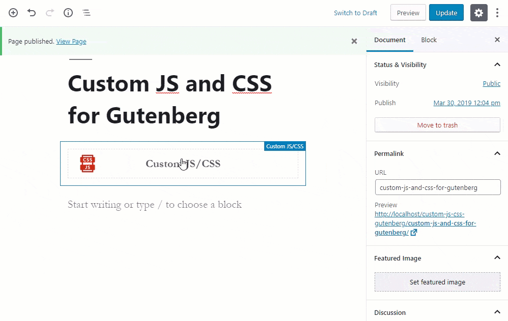 Inline Javascript Code with Custom JS and CSS for Gutenberg